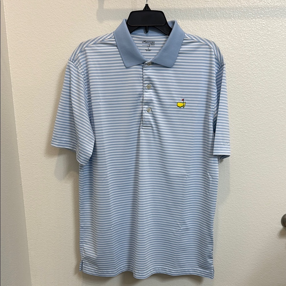 Men's Masters Tech Blue Striped Golf Polo Size Large
